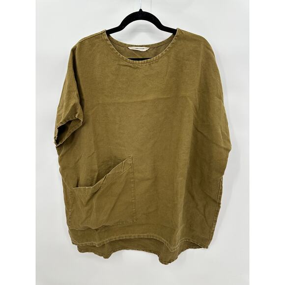 Elizabeth Suzann Harper Tunic One Size Olive Green Midweight Linen Lagenlook - Picture 1 of 11